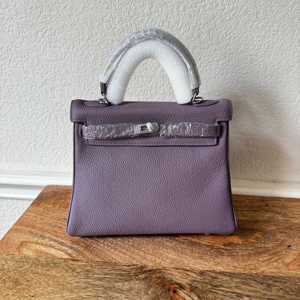 Lavender Lilac Purple 25 Leather Belted KL Bag w/ Silver HW Crossbody Satchel